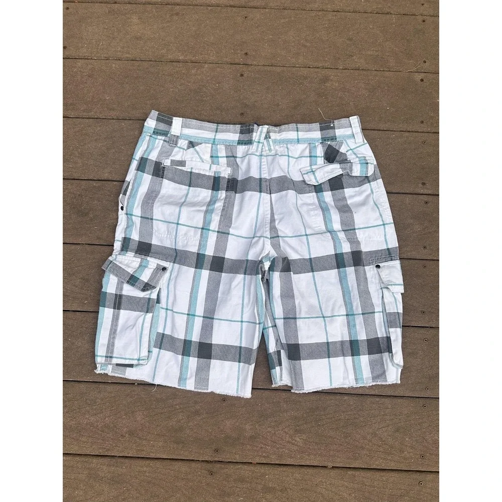 Op Cargo Shorts Mens 38 White Plaid Cotton Cutoff 11